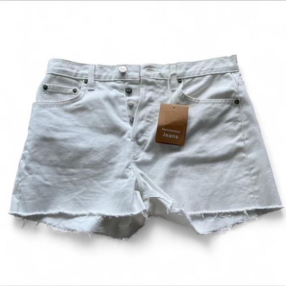 Reformation Pants - Reformation White Raw-Hem Denim Shorts